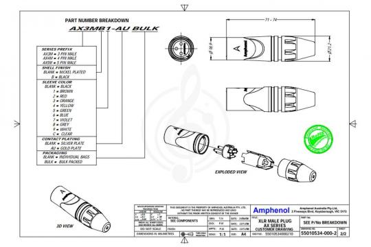 Разъем XLR AMPHENOL AX3MB - Разъем XLR - фото 2
