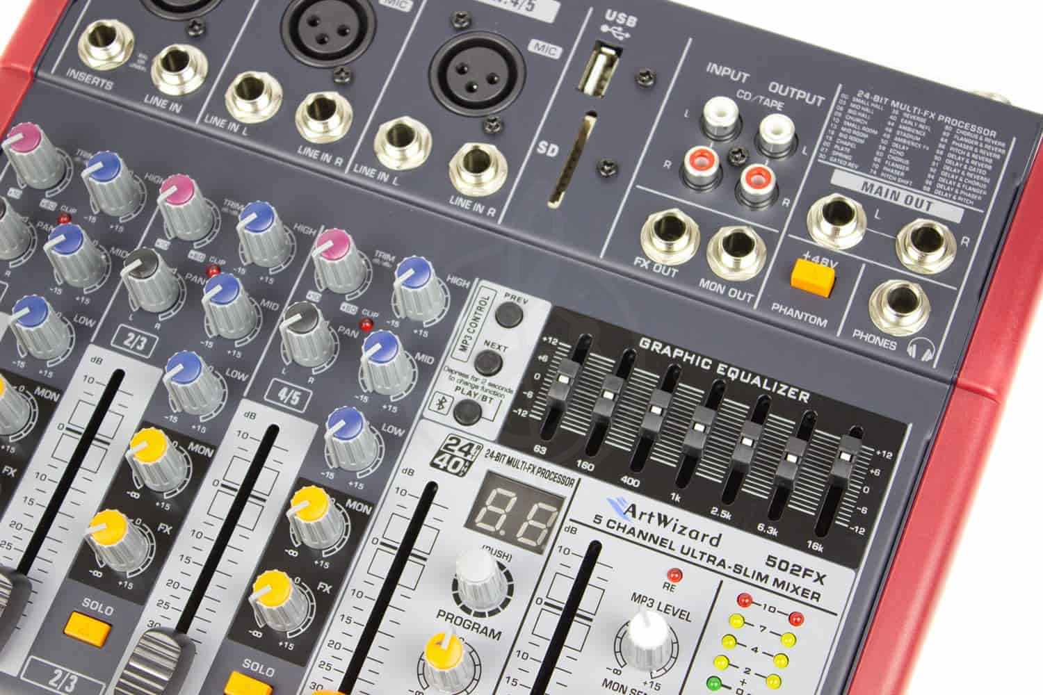 Аналоговый микшер ART WIZARD 502FX Микшерный пульт 3 моно, 2 стерео - фото 6
