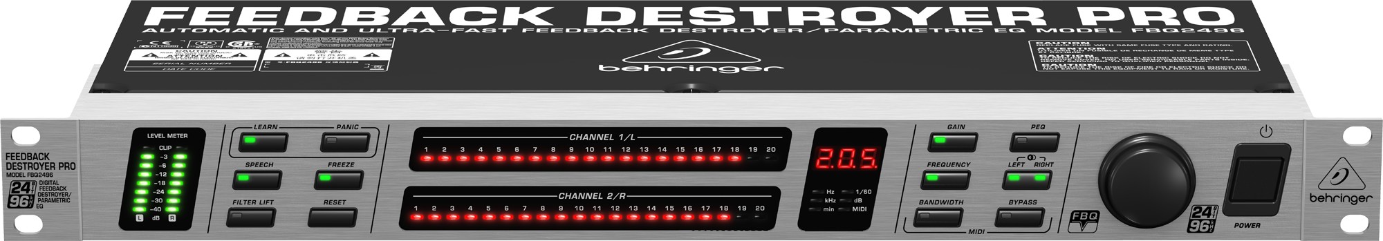 Подавитель обратной связи Behringer FBQ2496 - подавитель обратной связи, 20 FBQ-фильтров на канал, 96 кГц - фото 1