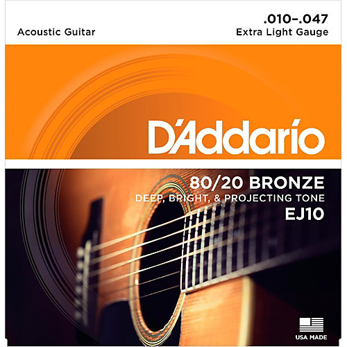 Струны для акустической гитары D'Addario EJ10 BRONZE 80/20 - Струны для акустической гитары 10-47 - фото 1