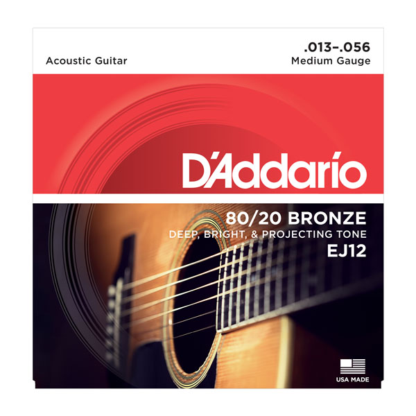 Струны для акустической гитары D'Addario EJ12 - Струны для акустической гитары, бронза, среднее натяжение 13-56 - фото 1