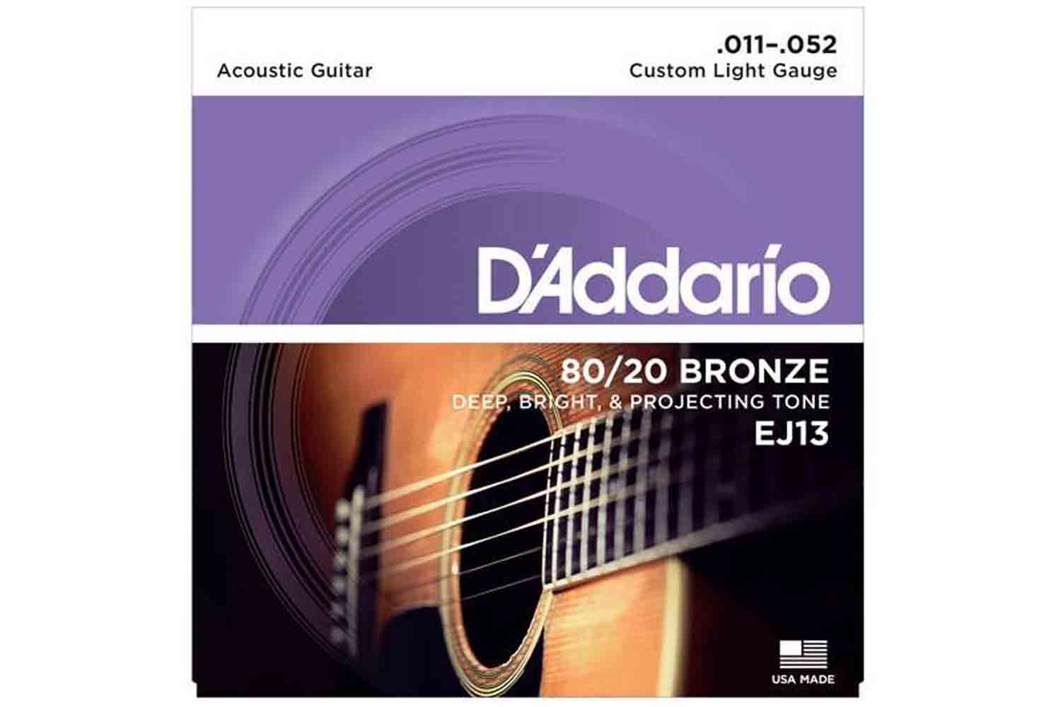 Струны для акустической гитары D'Addario EJ13 BRONZE 80/20 - Струны для акустической гитары, бронза 11-52 - фото 1