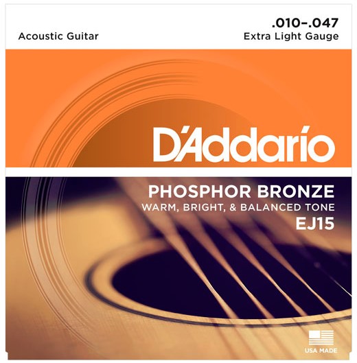 Струны для акустической гитары D'Addario EJ15 - Струны для акустической гитары фосфорная бронза 10-47 - фото 1