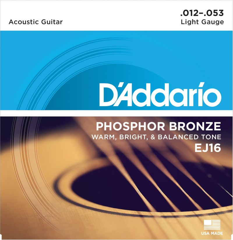 Струны для акустической гитары D`Addario EJ16 PHOSPHOR BRONZE - Струны для акустической гитары  фосфорная бронза Light 12-53 - фото 1