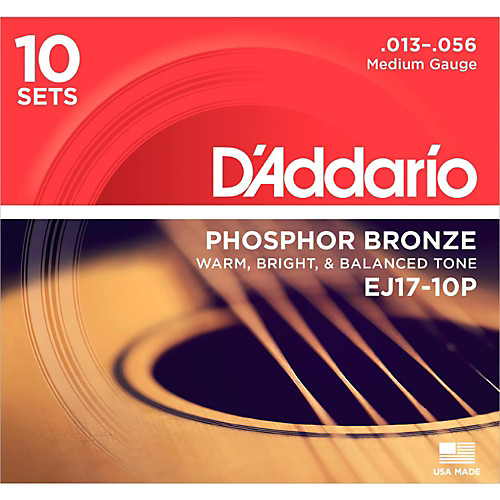 Струны для акустической гитары D'Addario EJ17 - струны для ак. гитары фосфор/бронза, Medium 13-56 - фото 1