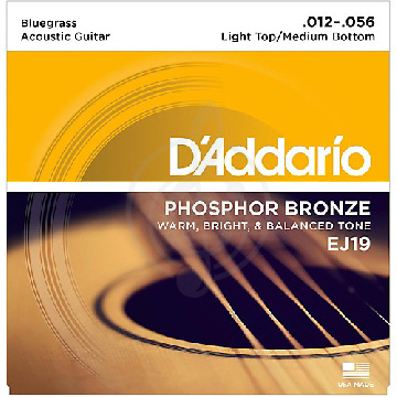 Струны для акустической гитары D'Addario EJ19 - Струны для гит.ак фосфорная бронза 12-56 - фото 1