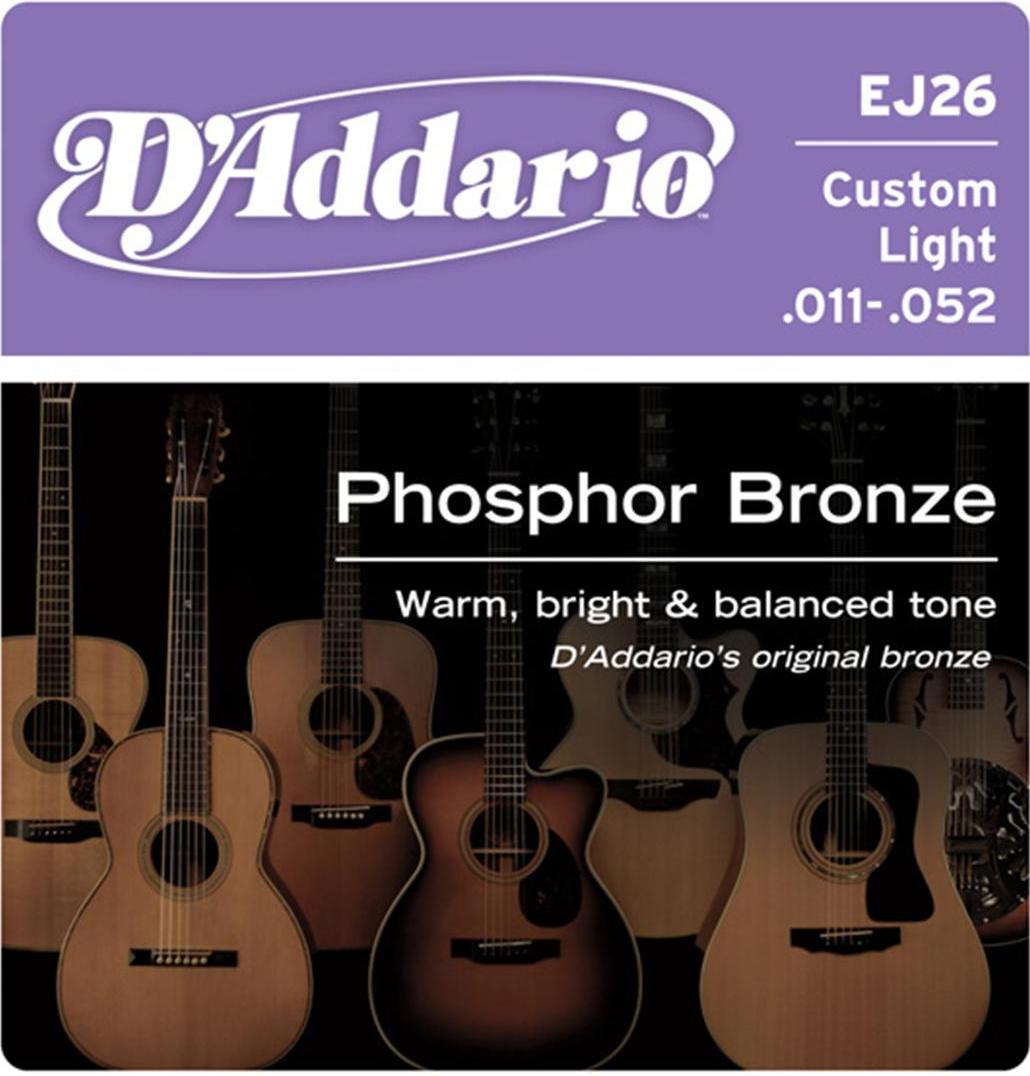 Струны для акустической гитары D'Addario EJ26 Струны для акустической гитары фосфорная бронза 11-52 - фото 1