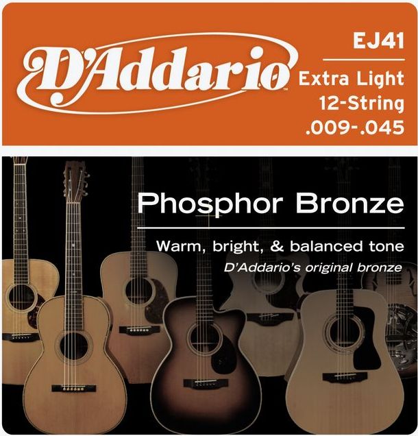 Струны для акустической гитары D'Addario EJ41 Струны для акустических гитар 12-стр. бронза, 9/9 - 45/26 - фото 1