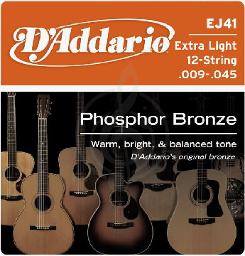 Струны для акустической гитары D'Addario EJ41 Струны для акустических гитар 12-стр. бронза, 9/9 - 45/26 - фото 1