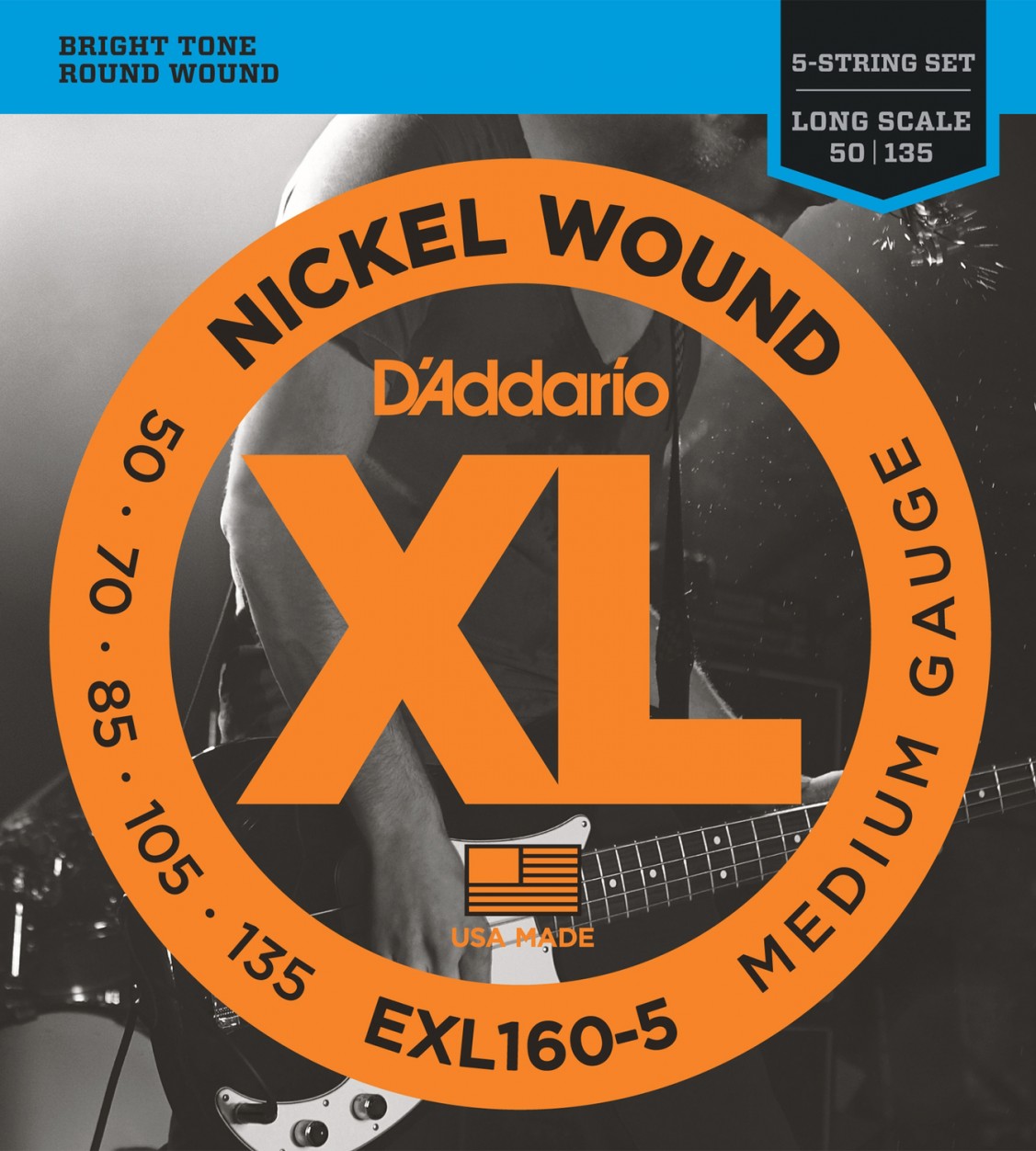 Струны для бас-гитары D'Addario EXL160-5 - Струны БАС 5-стр. 050-135. - фото 1