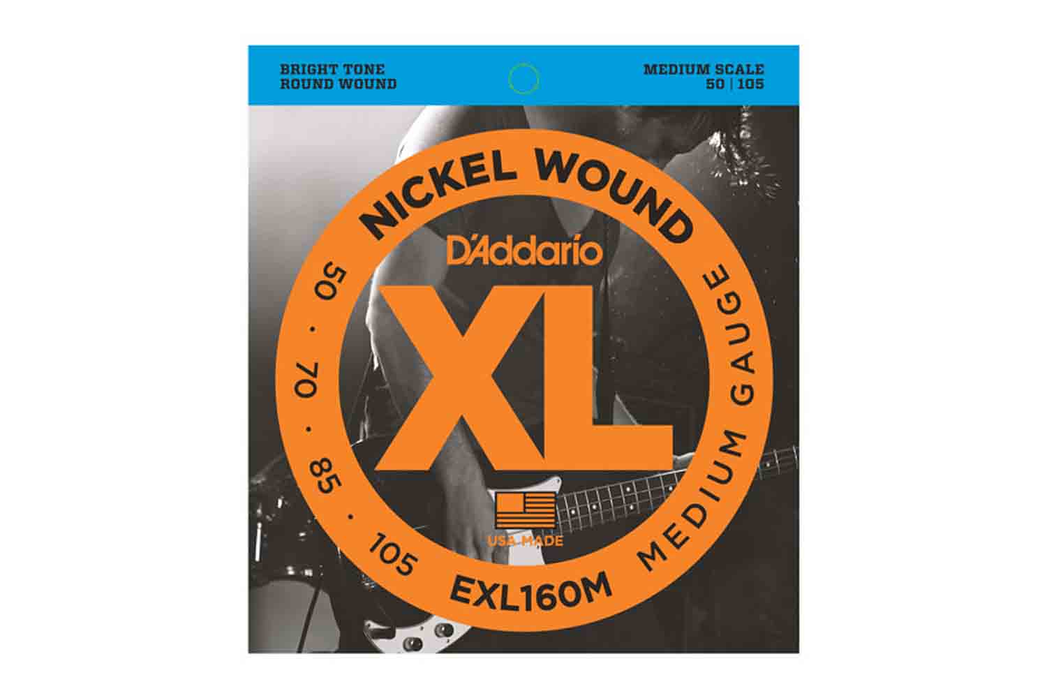Струны для бас-гитары D'Addario EXL160M Nickel Wound Комплект струн для бас-гитары, Medium, 50-105, Medium Scale - фото 1