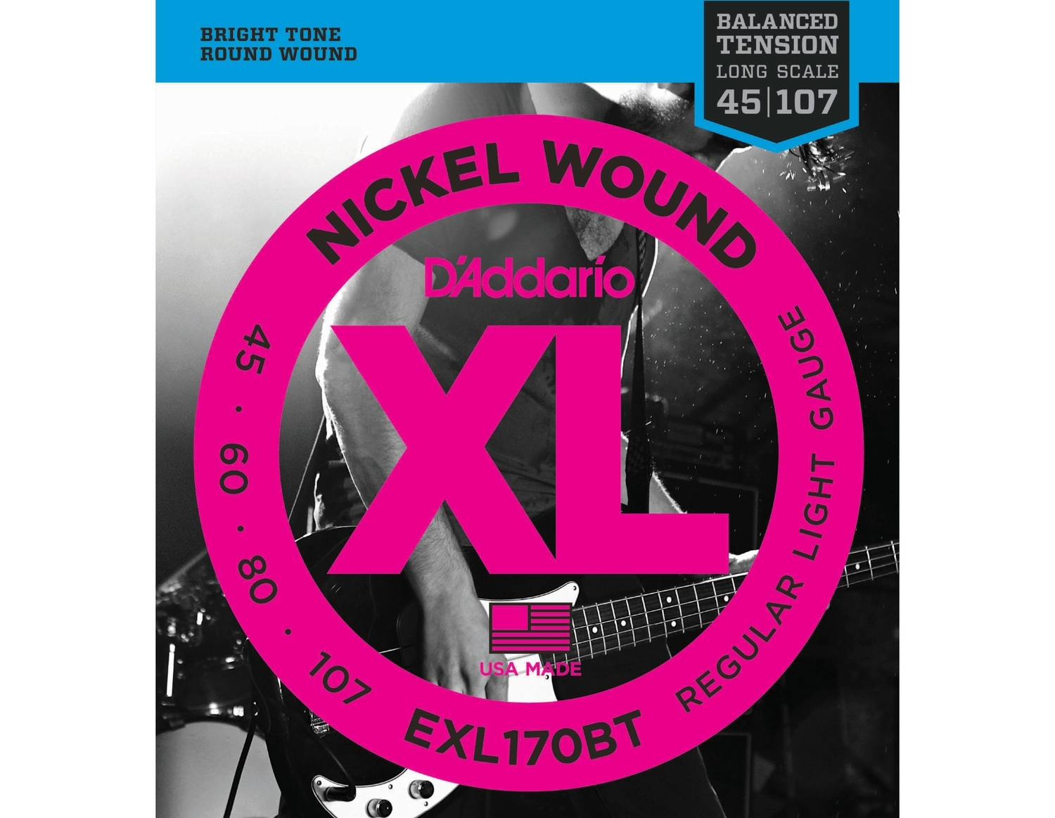 Струны для бас-гитары D'Addario EXL170BT - Струны БАС long 045-107 - фото 1
