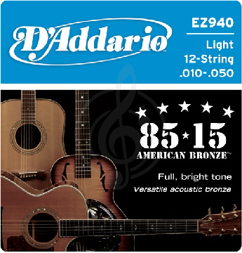 Струны для акустической гитары D'Addario EZ940 Струны для 12-ти струнной акустической гитары 10/10 - 50/26 - фото 1