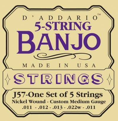 Струны для банджо D'Addario J57 - струны для банджо, 5 String and Tenor Banjo/Custom Medium/Nickel - фото 1