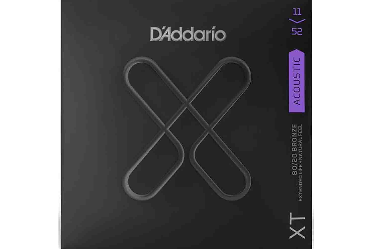 Струны для акустической гитары D'Addario XTABR1152 XT - Комплект струн для акустической гитары, бронза 80/20, 11-52, с покрытием - фото 1