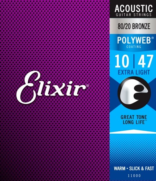 Струны для акустической гитары Elixir 11000 POLYWEB, струны для акустической гитары 10-47 - фото 1