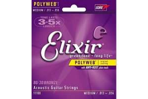 Изображение Elixir 11100 POLYWEB - Комплект струн для акустической гитары, Medium, бронза 80/20, 13-56