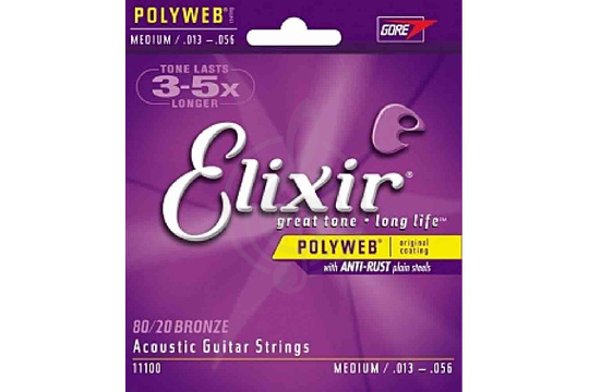 Струны для акустической гитары Elixir 11100 POLYWEB - Комплект струн для акустической гитары, Medium, бронза 80/20, 13-56 - фото 1