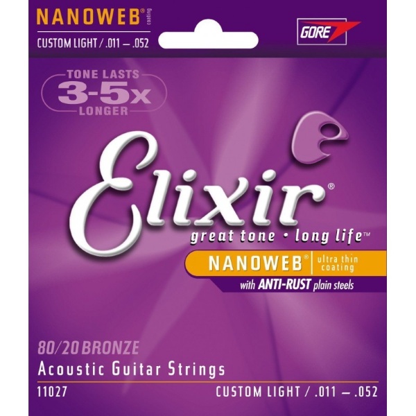 Струны для акустической гитары Elixir 16538 NanoWeb - струны для акустич. гитары 11-52, Custom Ligh - фото 1