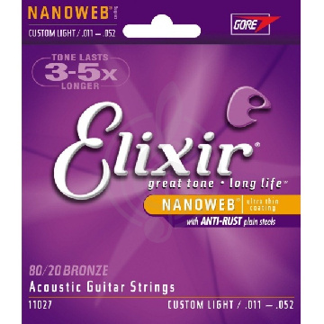 Струны для акустической гитары Elixir 16538 NanoWeb - струны для акустич. гитары 11-52, Custom Ligh - фото 1