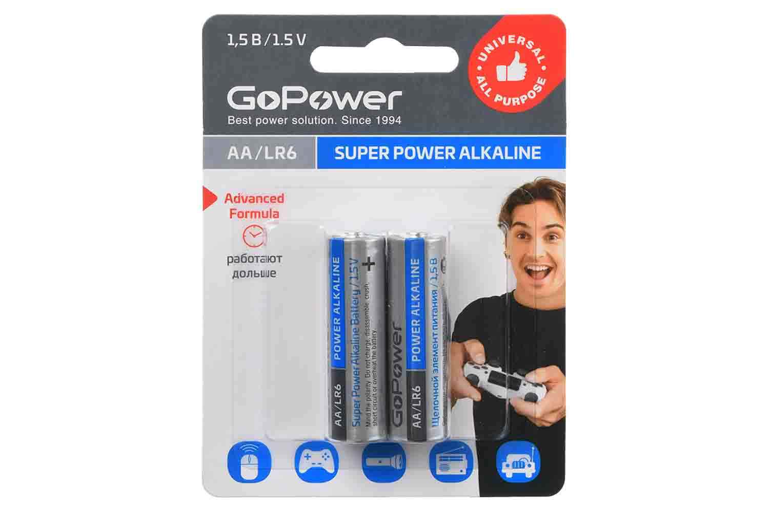  GoPower Super Power Alkaline - Элемент питания AA/LR6 щелочной 1.5В, 2шт - фото 1