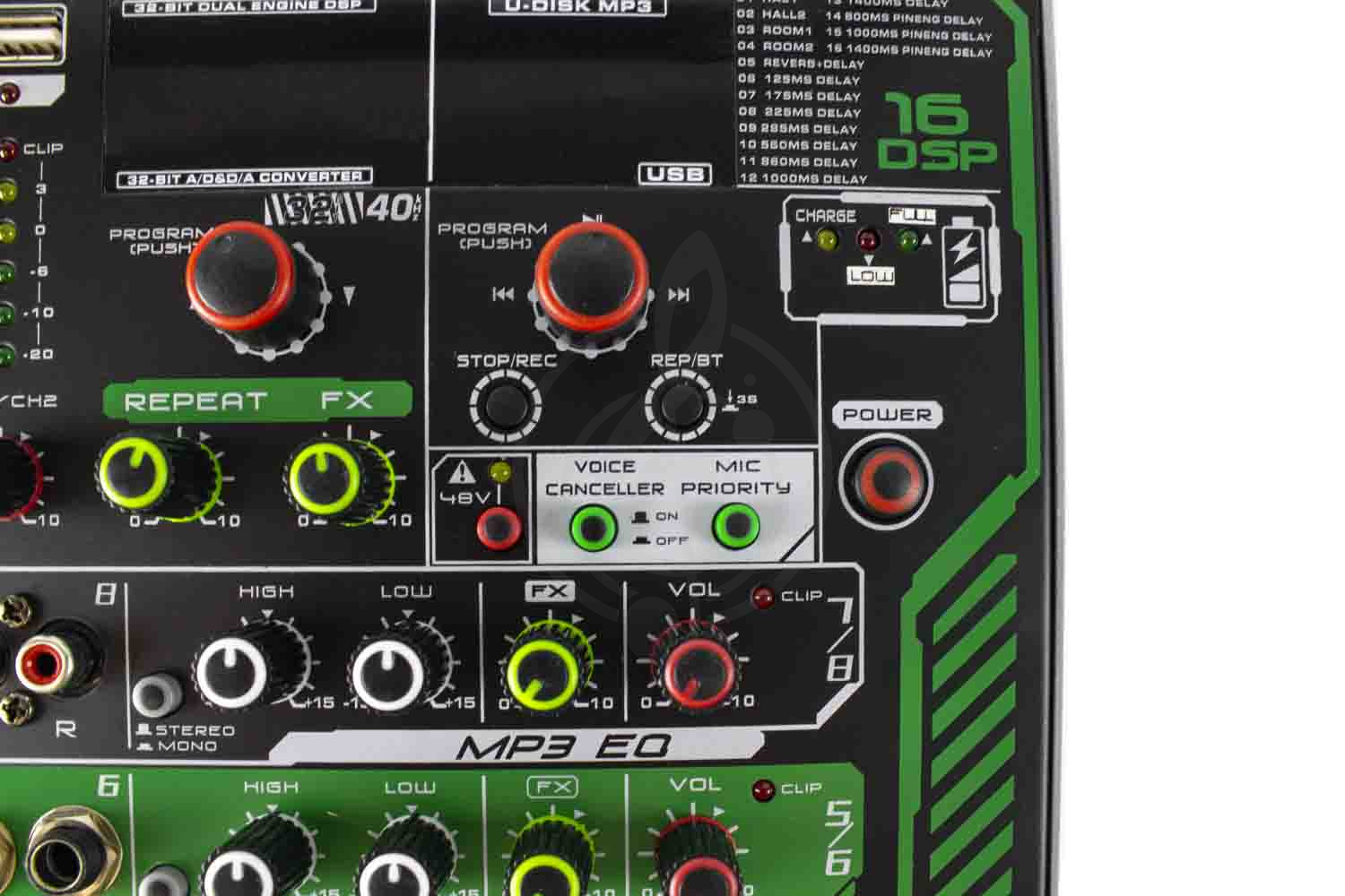 Активный микшер GrandVox MP8X - Активный микшерный пульт с аккумулятором - фото 3