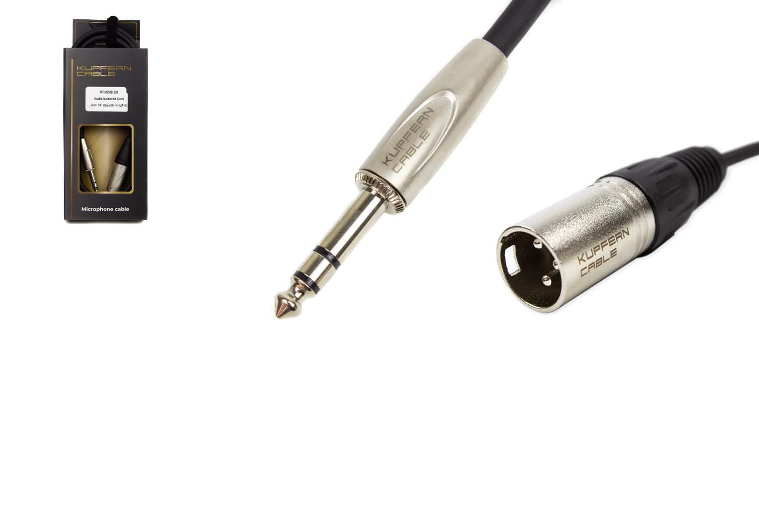 XLR-Jack микрофонный кабель KUPFERN KFMC09 3M - Шнур аудиобалансный Jack 1/4 stereo папа- XLR папа - фото 1