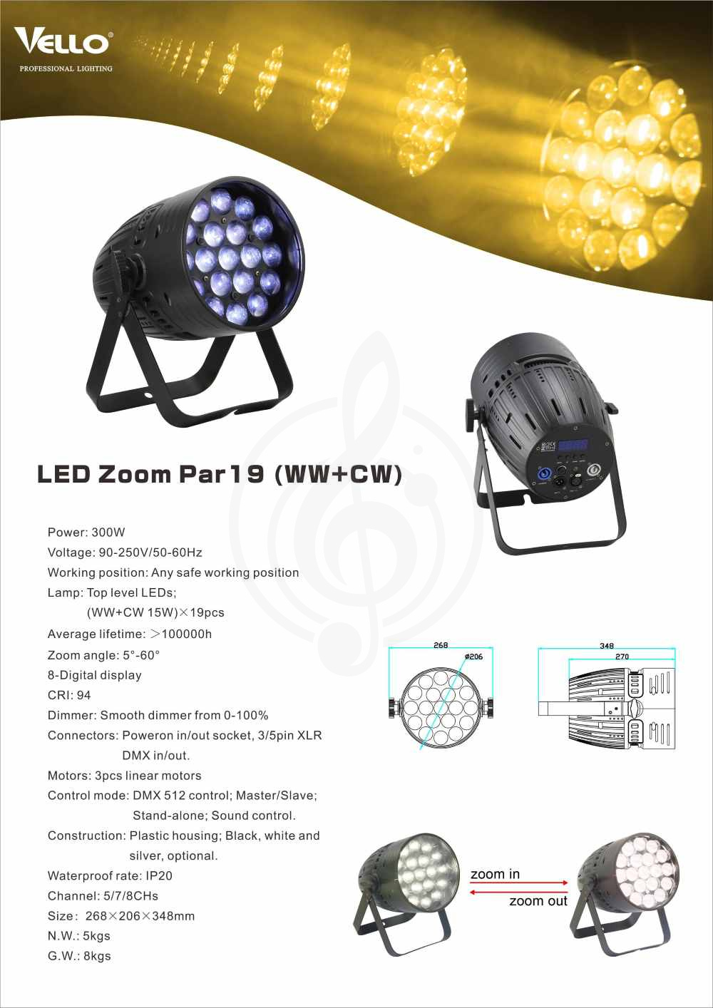 Заливной светильник (LED wash) Vello LED Zoompar CW+WW (2in1) Светодиодный прожектор с функцией зум 19*15W - фото 6